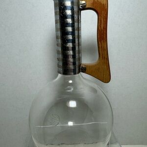 Vtg Pyrex WEICO 13” carafe round ball glass decanter cork stopper wood handle